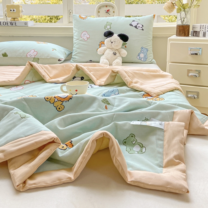 91家纺网 家纺一手货源 找家纺 憨豆家纺 2026新款双面全棉印花夏被可机洗小清新纯棉夏凉被薄被芯空调被子 可爱乐园