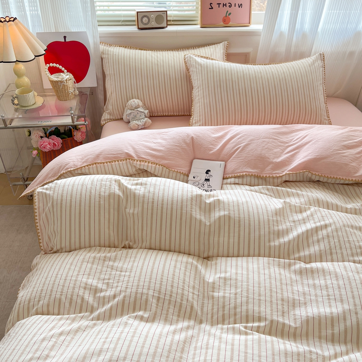 91家纺网 家纺一手货源 找家纺 （总）如一 2026春夏新款色织全棉纯棉加密水洗棉条纹三角针四件套