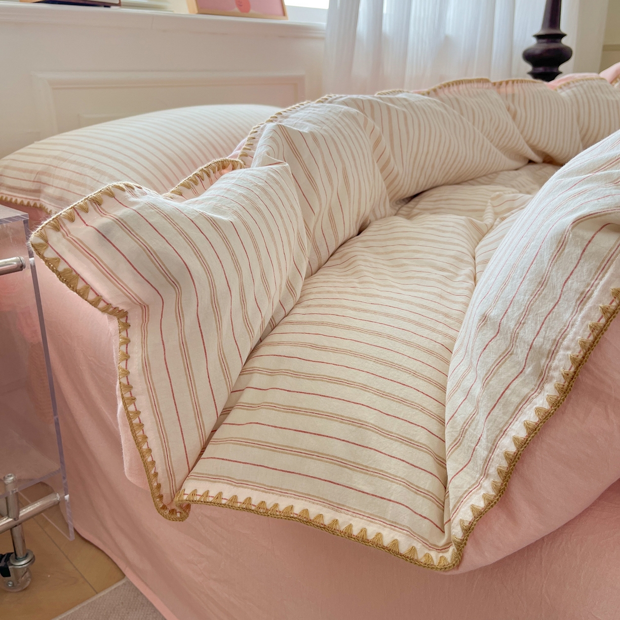 91家纺网 家纺一手货源 找家纺 （总）如一 2026春夏新款色织全棉纯棉加密水洗棉条纹三角针四件套