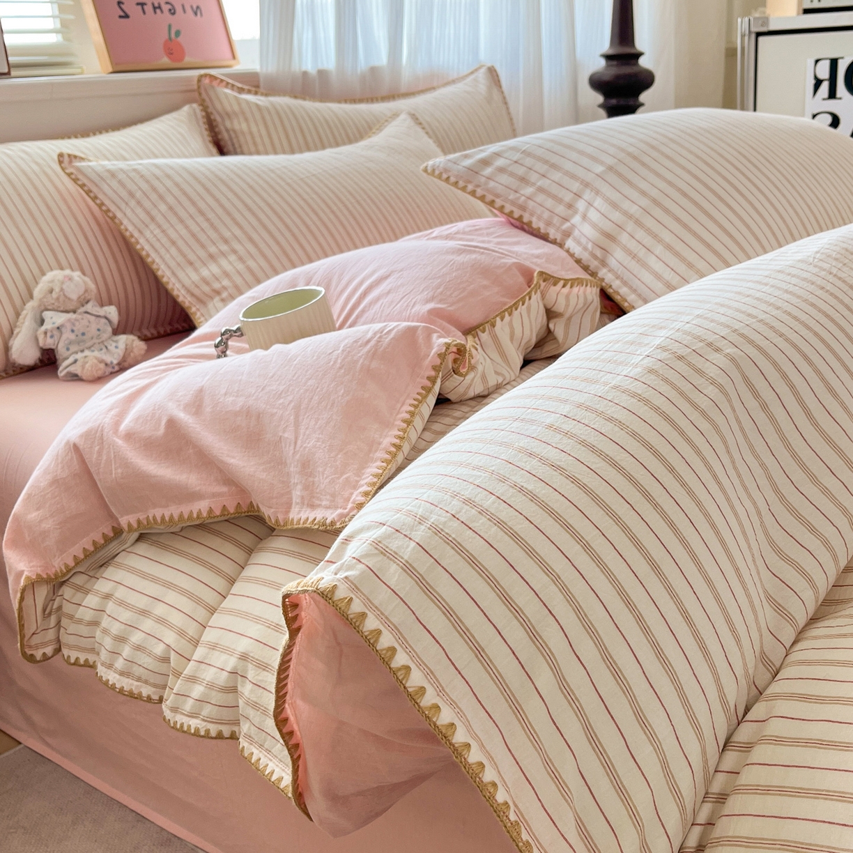 91家纺网 家纺一手货源 找家纺 （总）如一 2026春夏新款色织全棉纯棉加密水洗棉条纹三角针四件套