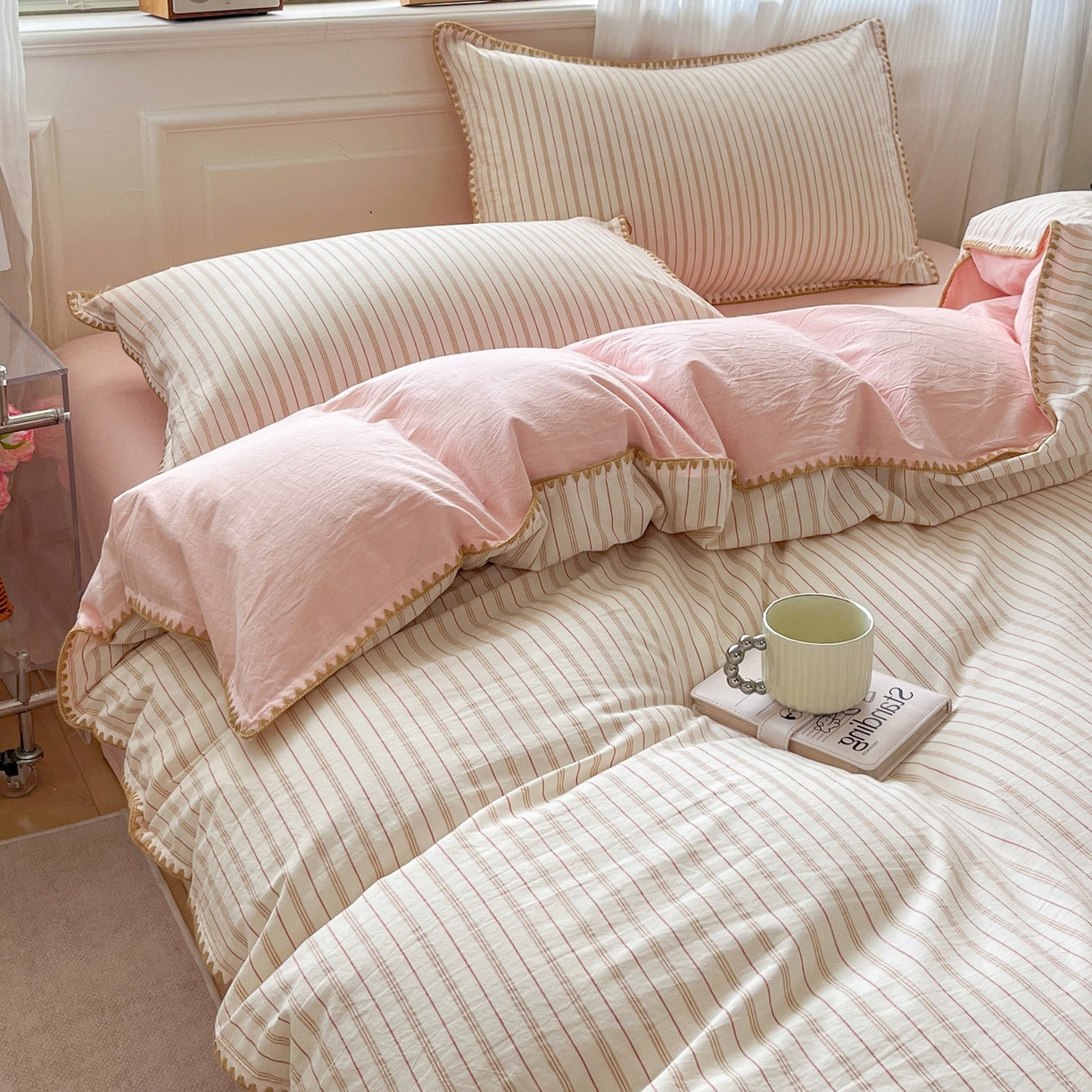 91家纺网 家纺一手货源 找家纺 （总）如一 2026春夏新款色织全棉纯棉加密水洗棉条纹三角针四件套