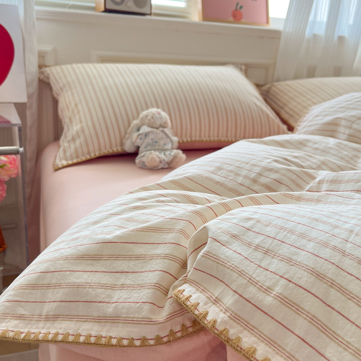 91家纺网 家纺一手货源 找家纺 （总）如一 2026春夏新款色织全棉纯棉加密水洗棉条纹三角针四件套