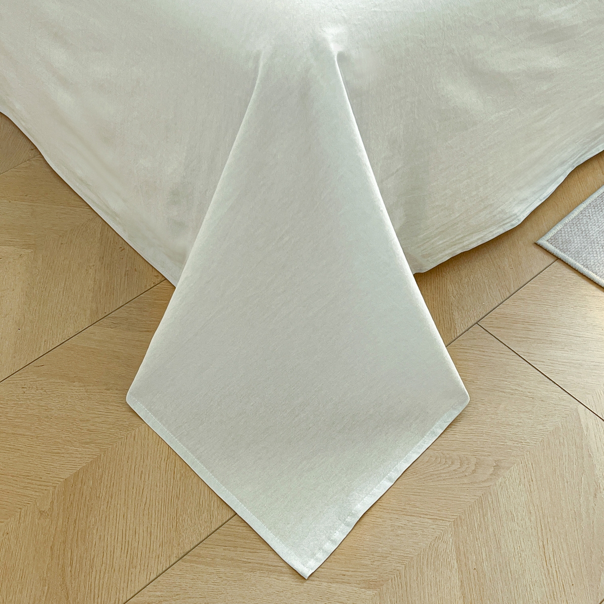 91家纺网 家纺一手货源 找家纺 如一 2026春夏新款色织全棉纯棉加密水洗棉条纹三角针四件套 晨光绿