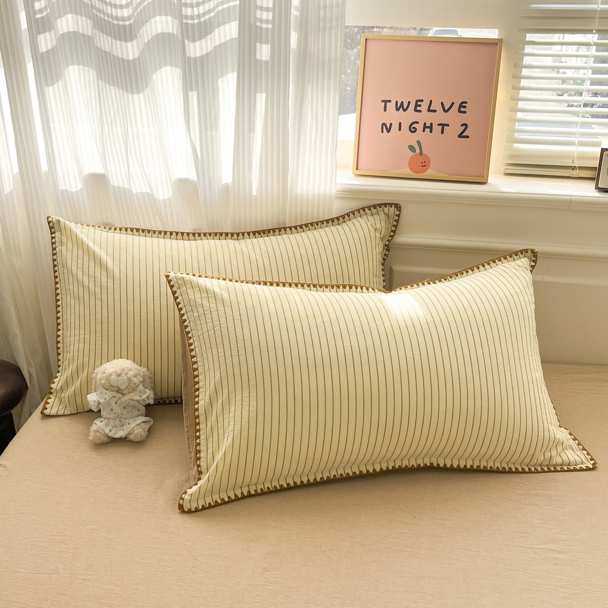 91家纺网 家纺一手货源 找家纺 如一 2026春夏新款色织全棉纯棉加密水洗棉条纹三角针四件套 晴空黄