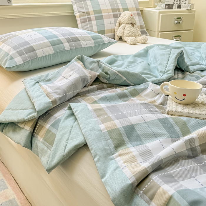 91家纺网 家纺一手货源 找家纺 憨豆家纺 2026新款双面全棉印花夏被可机洗小清新纯棉夏凉被薄被芯空调被子 绿色格调