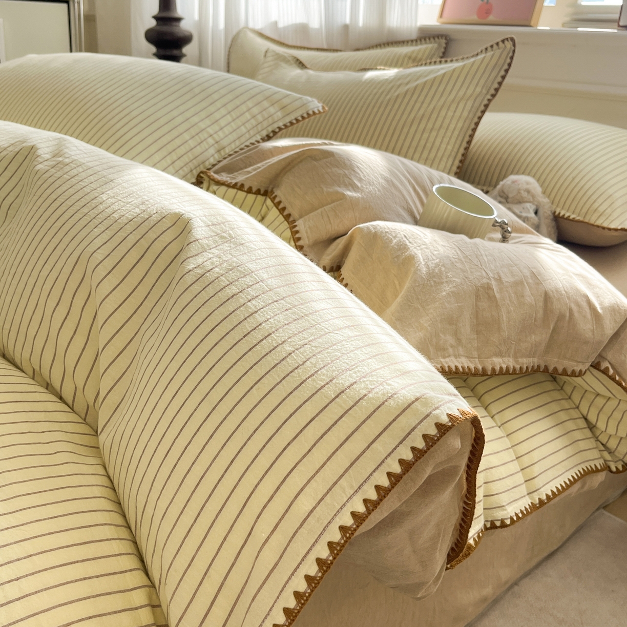 91家纺网 家纺一手货源 找家纺 （总）如一 2026春夏新款色织全棉纯棉加密水洗棉条纹三角针四件套