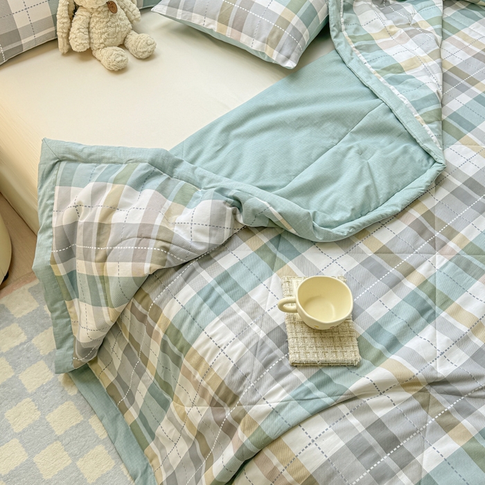 91家纺网 家纺一手货源 找家纺 憨豆家纺 2026新款双面全棉印花夏被可机洗小清新纯棉夏凉被薄被芯空调被子 绿色格调