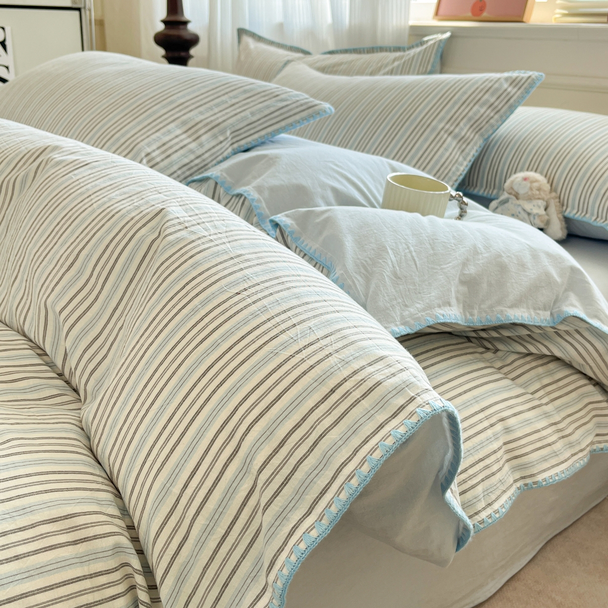 91家纺网 家纺一手货源 找家纺 （总）如一 2026春夏新款色织全棉纯棉加密水洗棉条纹三角针四件套