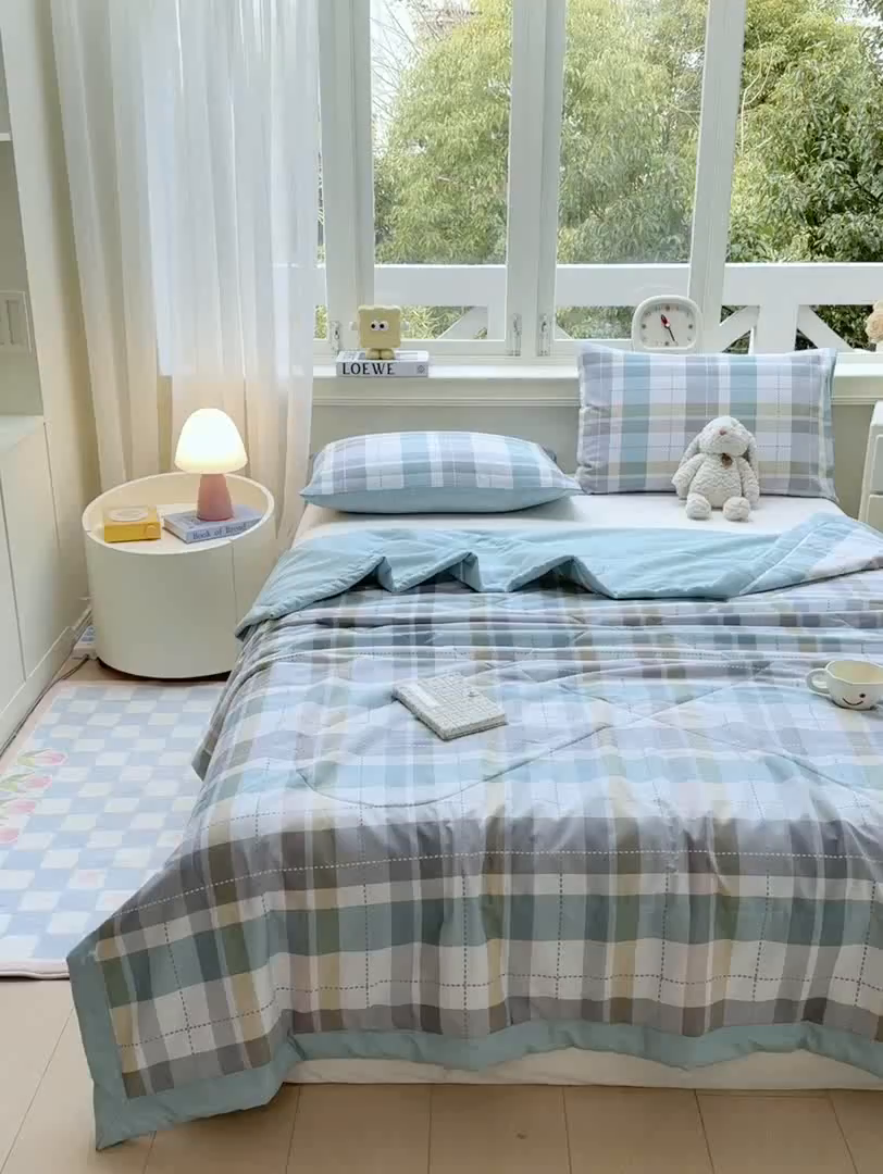 91家纺网 家纺一手货源 找家纺 憨豆家纺 2026新款双面全棉印花夏被可机洗小清新纯棉夏凉被薄被芯空调被子 绿色格调