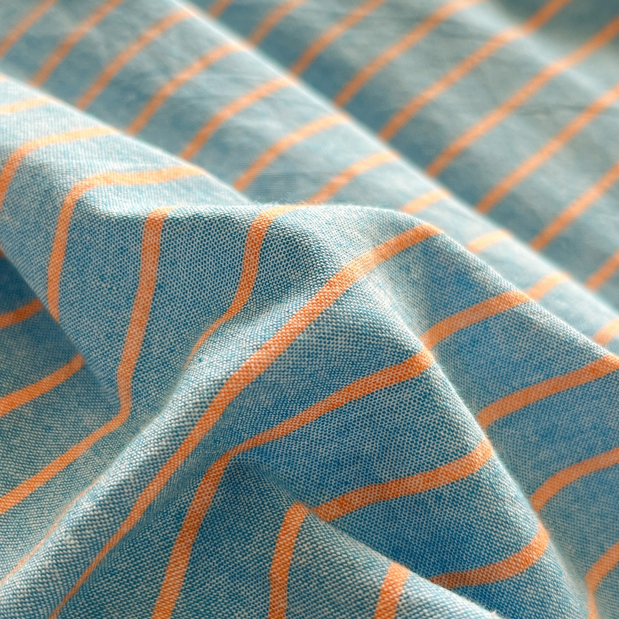 91家纺网 家纺一手货源 找家纺 如一 2026春夏新款色织全棉纯棉加密水洗棉条纹三角针四件套 晴空橙