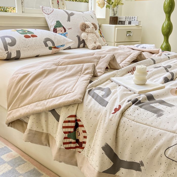 91家纺网 家纺一手货源 找家纺 憨豆家纺 2026新款双面全棉印花夏被可机洗小清新纯棉夏凉被薄被芯空调被子 蒙奇奇-米