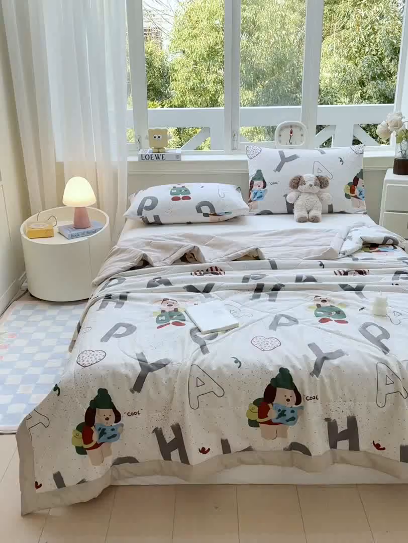 91家纺网 家纺一手货源 找家纺 憨豆家纺 2026新款双面全棉印花夏被可机洗小清新纯棉夏凉被薄被芯空调被子 蒙奇奇-米