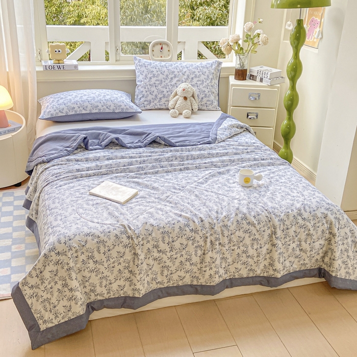 91家纺网 家纺一手货源 找家纺 憨豆家纺 2026新款双面全棉印花夏被可机洗小清新纯棉夏凉被薄被芯空调被子 墨兰