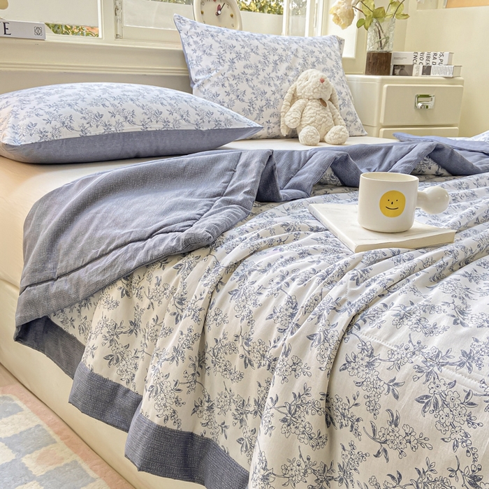 91家纺网 家纺一手货源 找家纺 憨豆家纺 2026新款双面全棉印花夏被可机洗小清新纯棉夏凉被薄被芯空调被子 墨兰