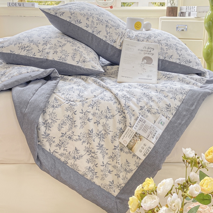 91家纺网 家纺一手货源 找家纺 憨豆家纺 2026新款双面全棉印花夏被可机洗小清新纯棉夏凉被薄被芯空调被子 墨兰