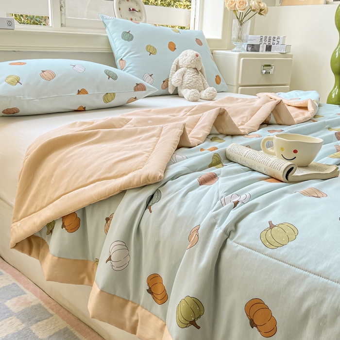 91家纺网 家纺一手货源 找家纺 憨豆家纺 2026新款双面全棉印花夏被可机洗小清新纯棉夏凉被薄被芯空调被子 南瓜派对