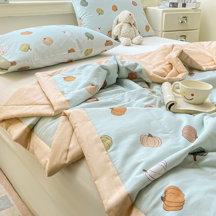 91家纺网 家纺一手货源 找家纺 憨豆家纺 2026新款双面全棉印花夏被可机洗小清新纯棉夏凉被薄被芯空调被子 南瓜派对