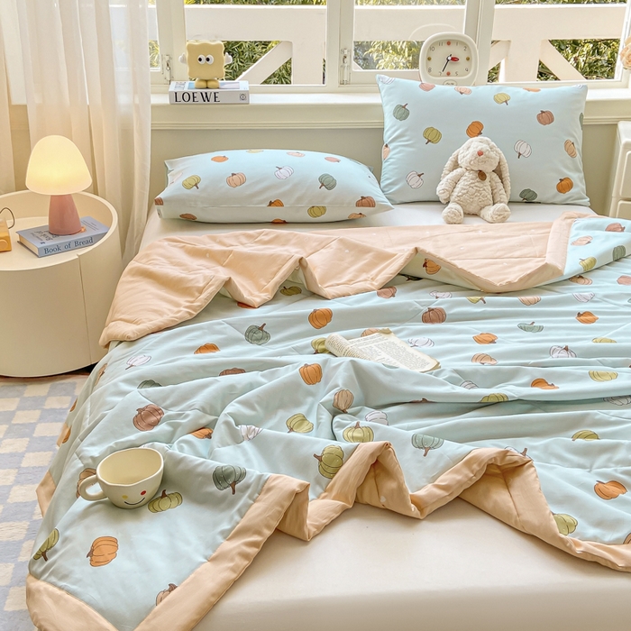 91家纺网 家纺一手货源 找家纺 憨豆家纺 2026新款双面全棉印花夏被可机洗小清新纯棉夏凉被薄被芯空调被子 南瓜派对