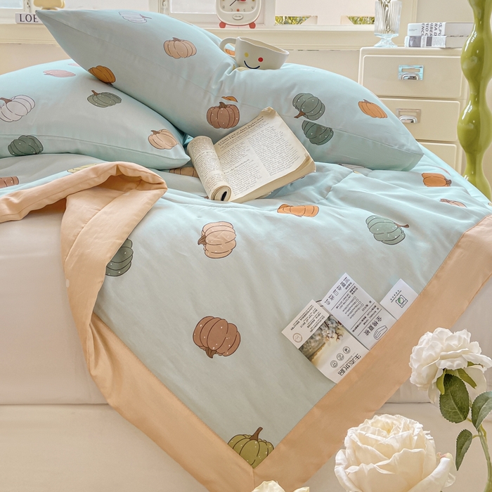 91家纺网 家纺一手货源 找家纺 憨豆家纺 2026新款双面全棉印花夏被可机洗小清新纯棉夏凉被薄被芯空调被子 南瓜派对