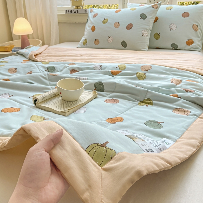 91家纺网 家纺一手货源 找家纺 憨豆家纺 2026新款双面全棉印花夏被可机洗小清新纯棉夏凉被薄被芯空调被子 南瓜派对