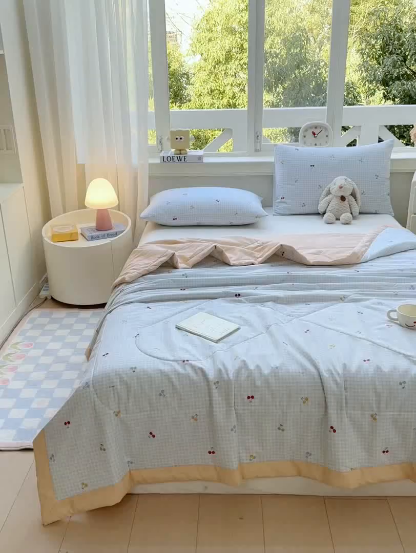 91家纺网 家纺一手货源 找家纺 憨豆家纺 2026新款双面全棉印花夏被可机洗小清新纯棉夏凉被薄被芯空调被子 清甜蜜果