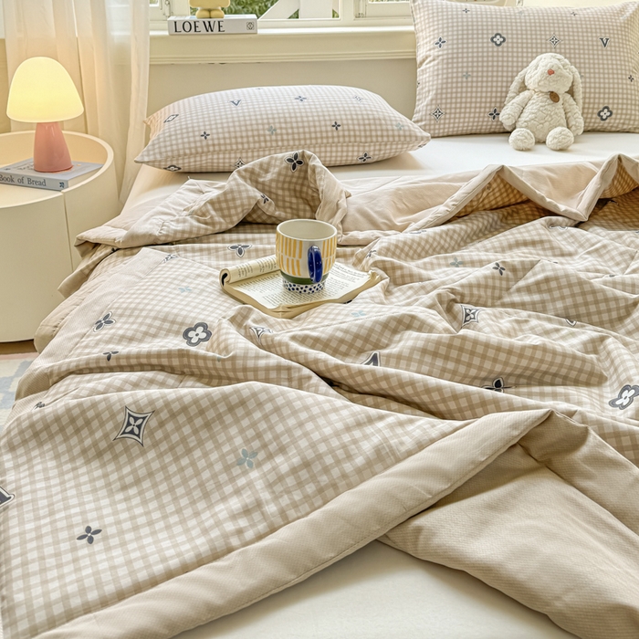 91家纺网 家纺一手货源 找家纺 憨豆家纺 2026新款双面全棉印花夏被可机洗小清新纯棉夏凉被薄被芯空调被子 时光意境