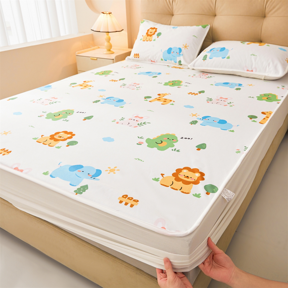 91家纺网 家纺一手货源 找家纺 （总）女子家纺 2026春夏新款TPU防水隔尿床护垫床笠款印花小清新卡通儿童床垫保护套