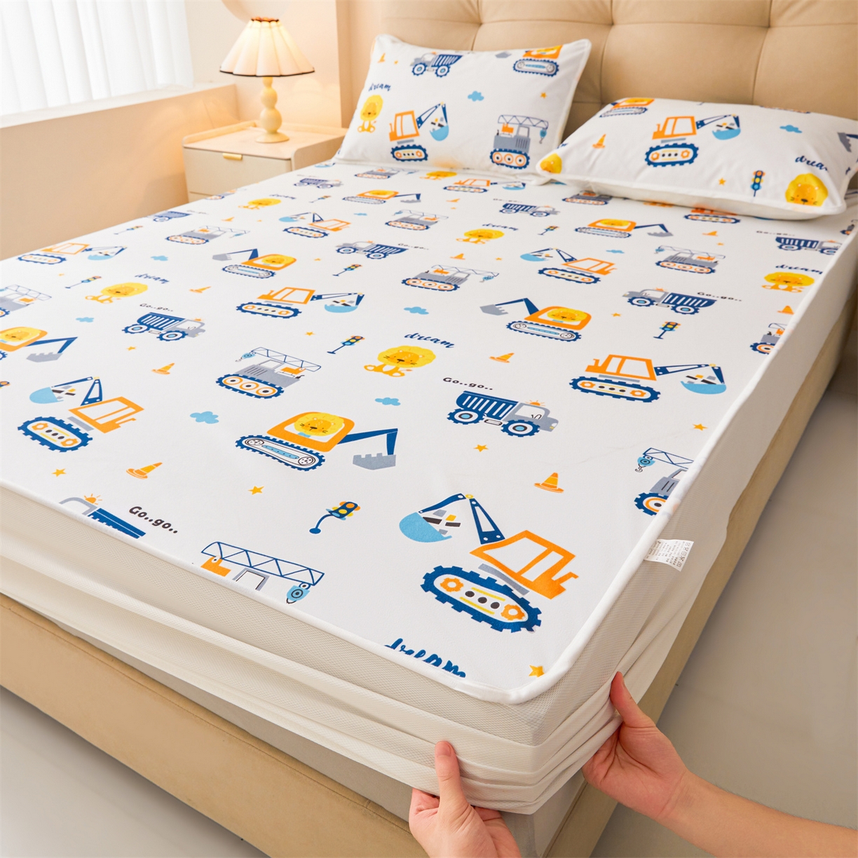 91家纺网 家纺一手货源 找家纺 （总）女子家纺 2026春夏新款TPU防水隔尿床护垫床笠款印花小清新卡通儿童床垫保护套