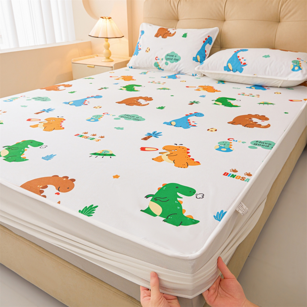 91家纺网 家纺一手货源 找家纺 （总）女子家纺 2026春夏新款TPU防水隔尿床护垫床笠款印花小清新卡通儿童床垫保护套