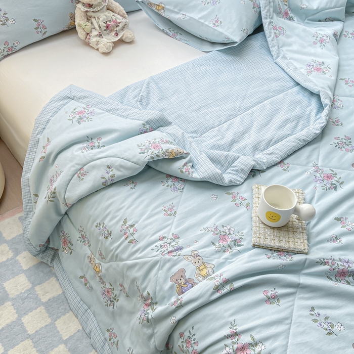 91家纺网 家纺一手货源 找家纺 憨豆家纺 2026新款双面全棉印花夏被可机洗小清新纯棉夏凉被薄被芯空调被子 甜蜜约会