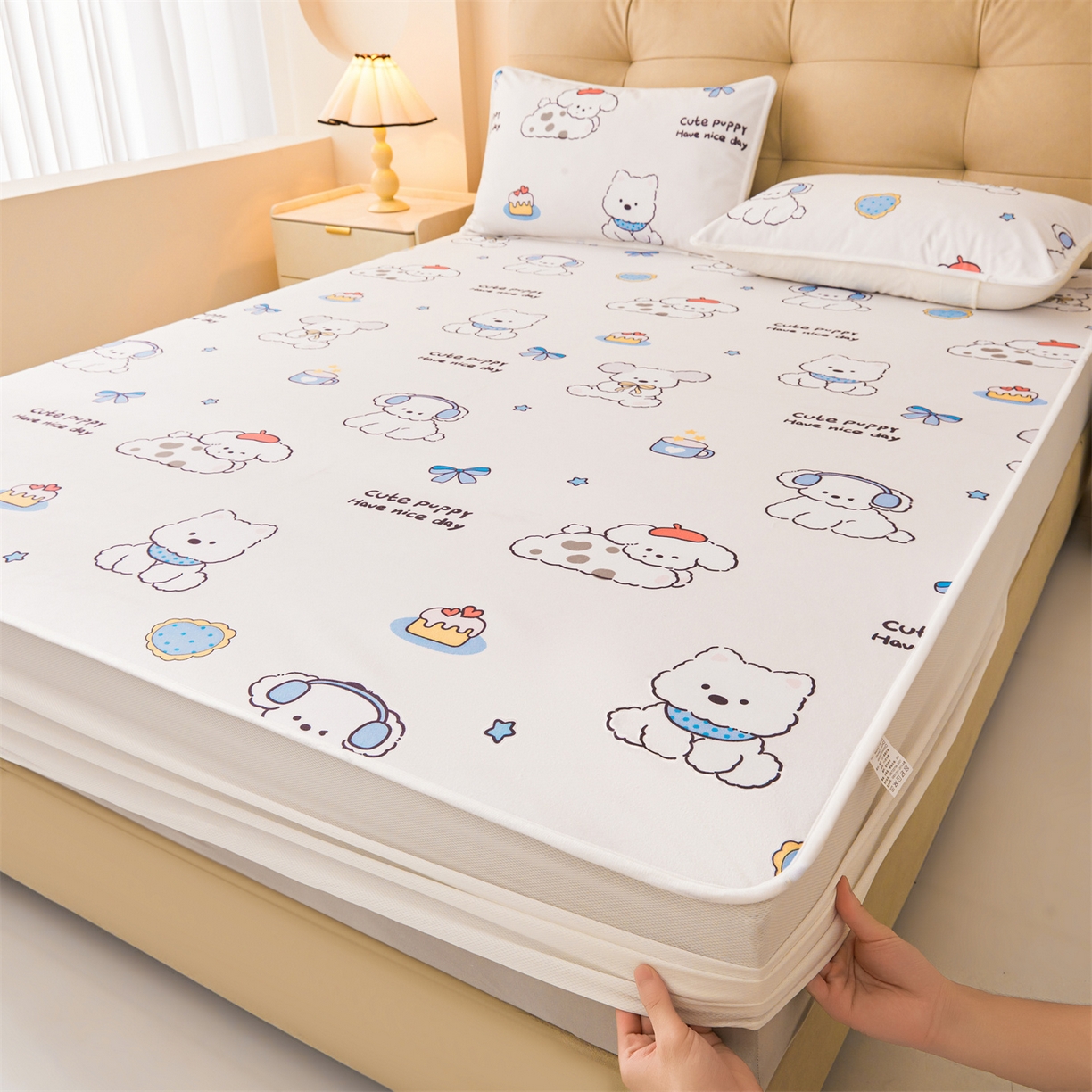 91家纺网 家纺一手货源 找家纺 （总）女子家纺 2026春夏新款TPU防水隔尿床护垫床笠款印花小清新卡通儿童床垫保护套