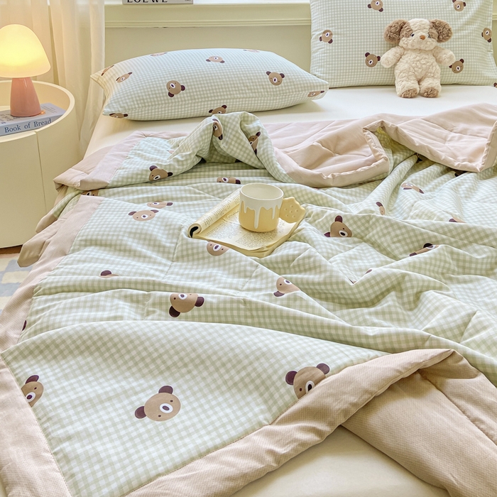 91家纺网 家纺一手货源 找家纺 憨豆家纺 2026新款双面全棉印花夏被可机洗小清新纯棉夏凉被薄被芯空调被子 小浣熊