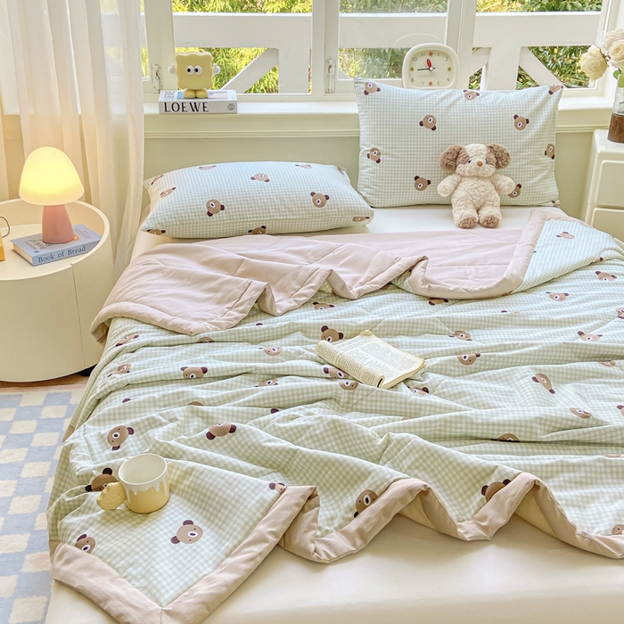 91家纺网 家纺一手货源 找家纺 憨豆家纺 2026新款双面全棉印花夏被可机洗小清新纯棉夏凉被薄被芯空调被子 小浣熊