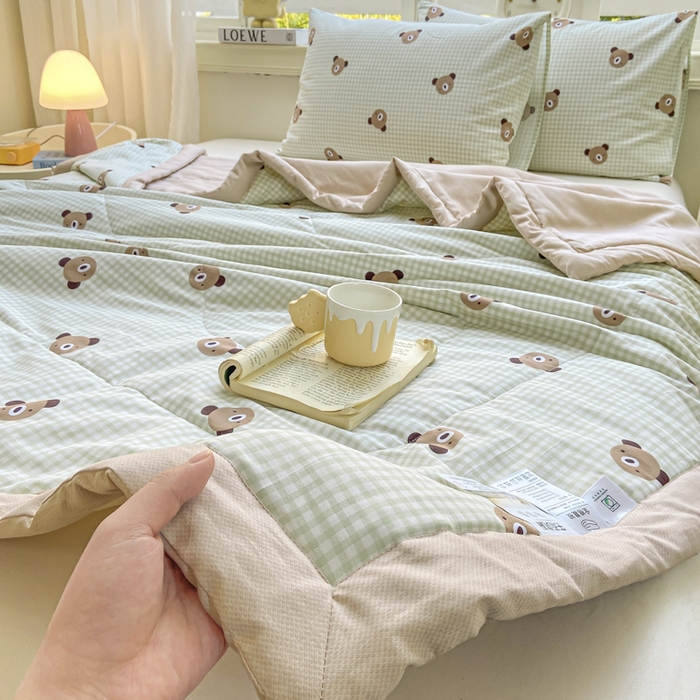 91家纺网 家纺一手货源 找家纺 憨豆家纺 2026新款双面全棉印花夏被可机洗小清新纯棉夏凉被薄被芯空调被子 小浣熊
