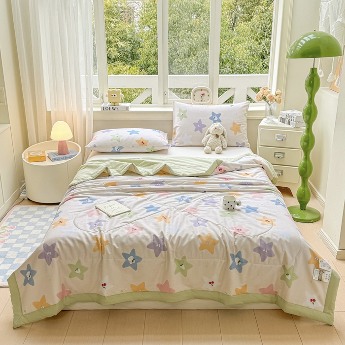 91家纺网 家纺一手货源 找家纺 憨豆家纺 2026新款双面全棉印花夏被可机洗小清新纯棉夏凉被薄被芯空调被子 星愿兔