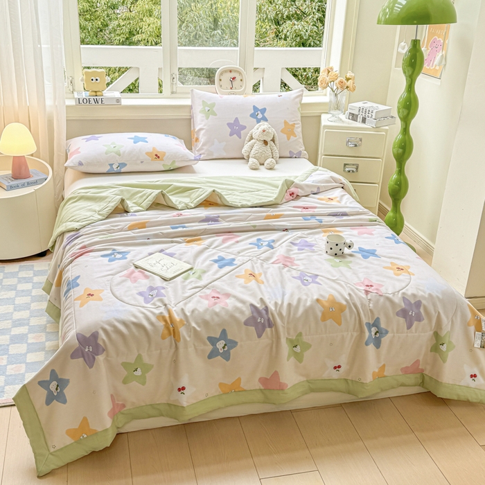 91家纺网 家纺一手货源 找家纺 憨豆家纺 2026新款双面全棉印花夏被可机洗小清新纯棉夏凉被薄被芯空调被子 星愿兔