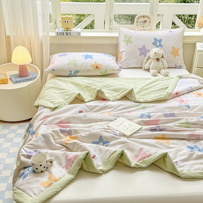 91家纺网 家纺一手货源 找家纺 憨豆家纺 2026新款双面全棉印花夏被可机洗小清新纯棉夏凉被薄被芯空调被子 星愿兔