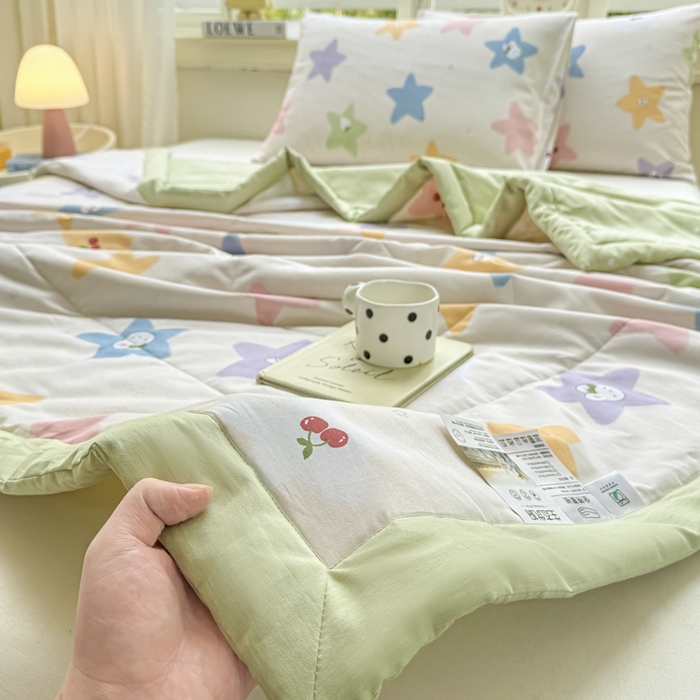 91家纺网 家纺一手货源 找家纺 憨豆家纺 2026新款双面全棉印花夏被可机洗小清新纯棉夏凉被薄被芯空调被子 星愿兔