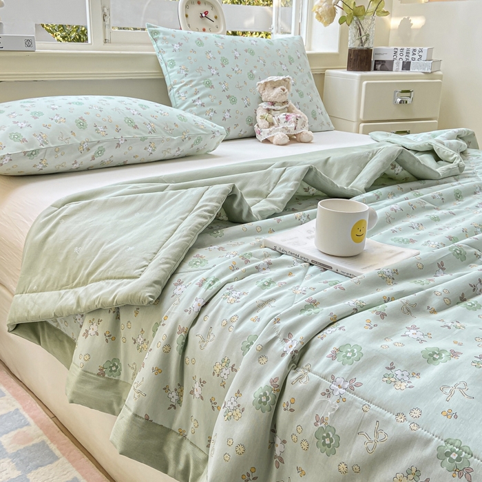 91家纺网 家纺一手货源 找家纺 憨豆家纺 2026新款双面全棉印花夏被可机洗小清新纯棉夏凉被薄被芯空调被子 雨汐