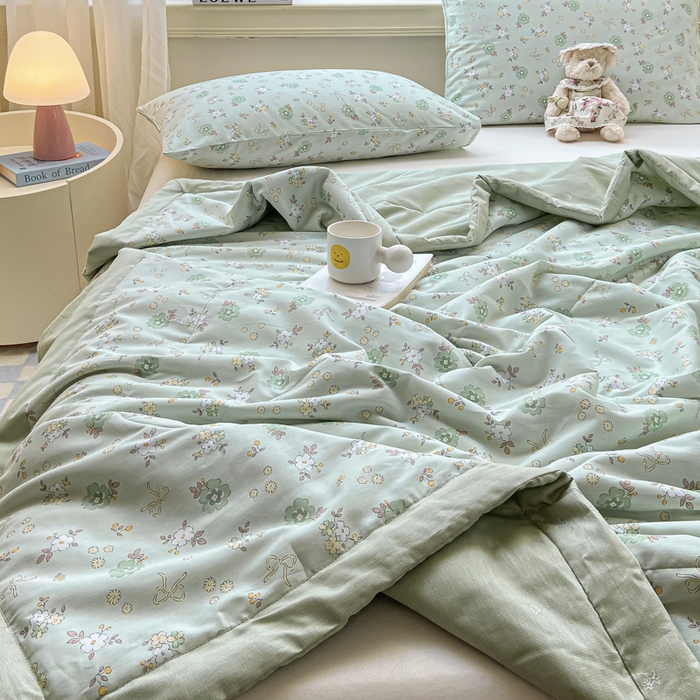 91家纺网 家纺一手货源 找家纺 憨豆家纺 2026新款双面全棉印花夏被可机洗小清新纯棉夏凉被薄被芯空调被子 雨汐