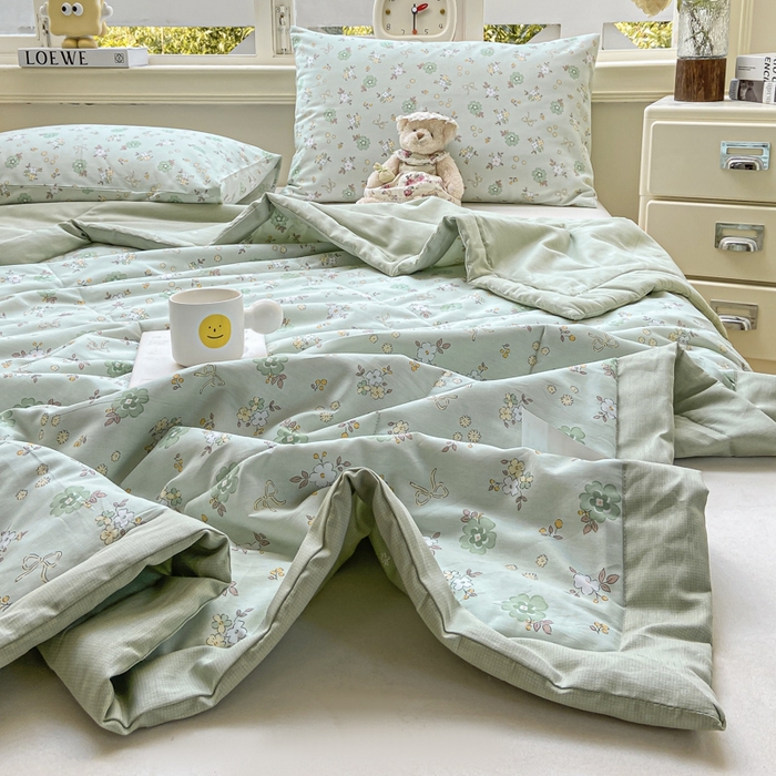 91家纺网 家纺一手货源 找家纺 憨豆家纺 2026新款双面全棉印花夏被可机洗小清新纯棉夏凉被薄被芯空调被子 雨汐