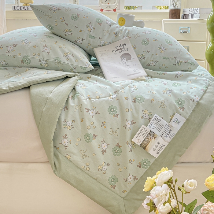 91家纺网 家纺一手货源 找家纺 憨豆家纺 2026新款双面全棉印花夏被可机洗小清新纯棉夏凉被薄被芯空调被子 雨汐