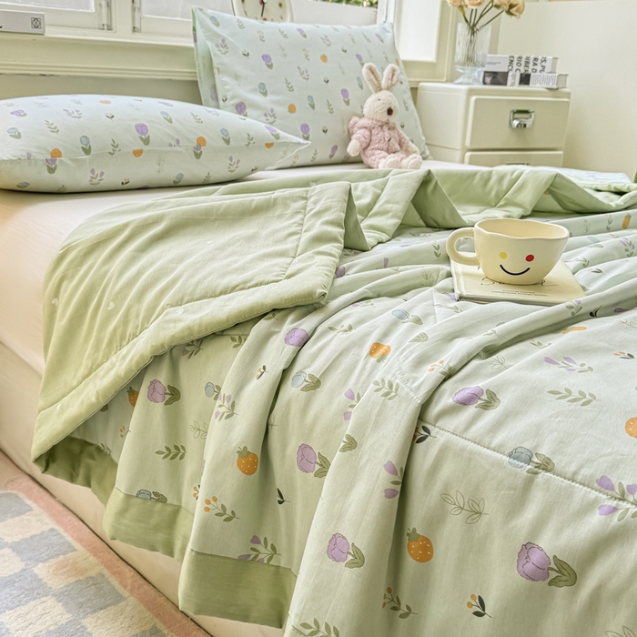 91家纺网 家纺一手货源 找家纺 憨豆家纺 2026新款双面全棉印花夏被可机洗小清新纯棉夏凉被薄被芯空调被子 郁金花园