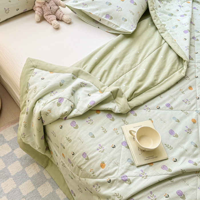 91家纺网 家纺一手货源 找家纺 憨豆家纺 2026新款双面全棉印花夏被可机洗小清新纯棉夏凉被薄被芯空调被子 郁金花园