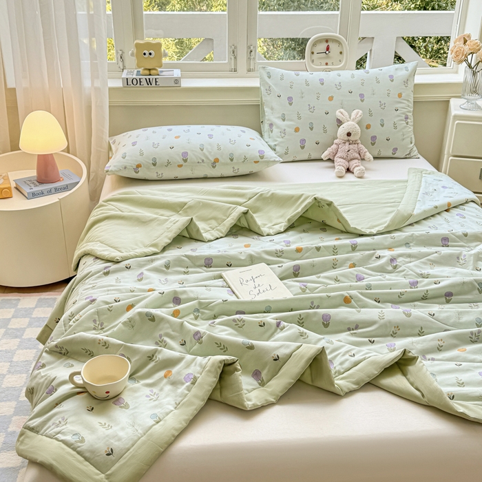 91家纺网 家纺一手货源 找家纺 憨豆家纺 2026新款双面全棉印花夏被可机洗小清新纯棉夏凉被薄被芯空调被子 郁金花园