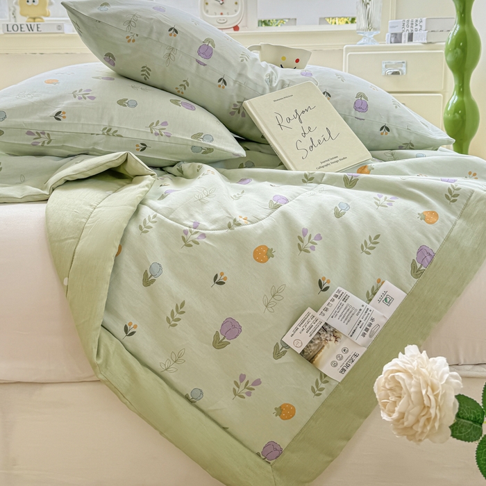 91家纺网 家纺一手货源 找家纺 憨豆家纺 2026新款双面全棉印花夏被可机洗小清新纯棉夏凉被薄被芯空调被子 郁金花园