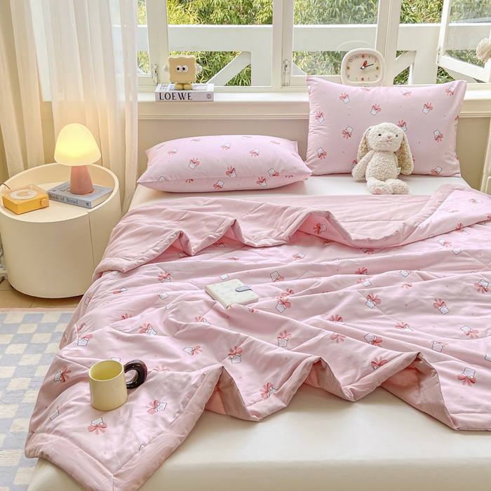 91家纺网 家纺一手货源 找家纺 憨豆家纺 2026新款双面全棉印花夏被可机洗小清新纯棉夏凉被薄被芯空调被子 元气小熊