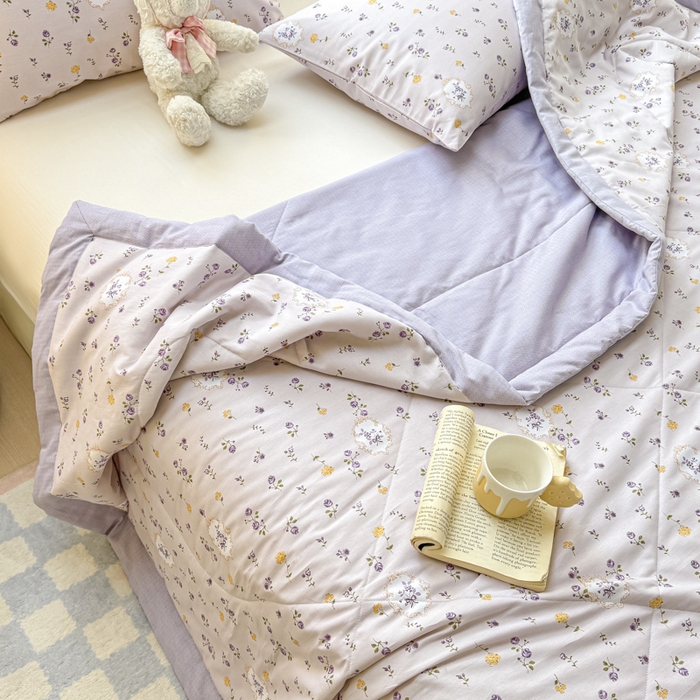 91家纺网 家纺一手货源 找家纺 憨豆家纺 2026新款双面全棉印花夏被可机洗小清新纯棉夏凉被薄被芯空调被子 紫藤花语