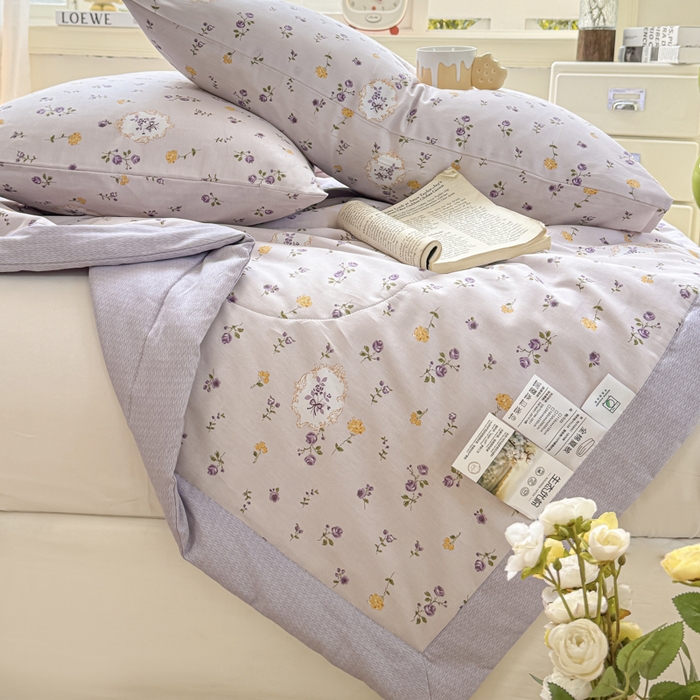 91家纺网 家纺一手货源 找家纺 憨豆家纺 2026新款双面全棉印花夏被可机洗小清新纯棉夏凉被薄被芯空调被子 紫藤花语