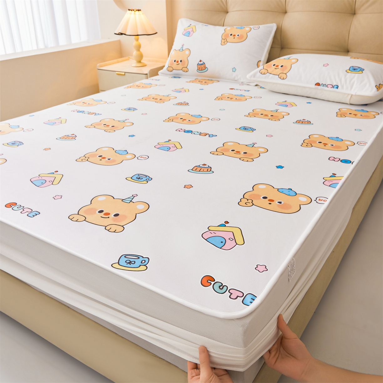 女子家纺 2026春夏新款TPU防水隔尿床护垫床笠款印花小清新卡通儿童床垫保护套 防水床笠-微笑先生